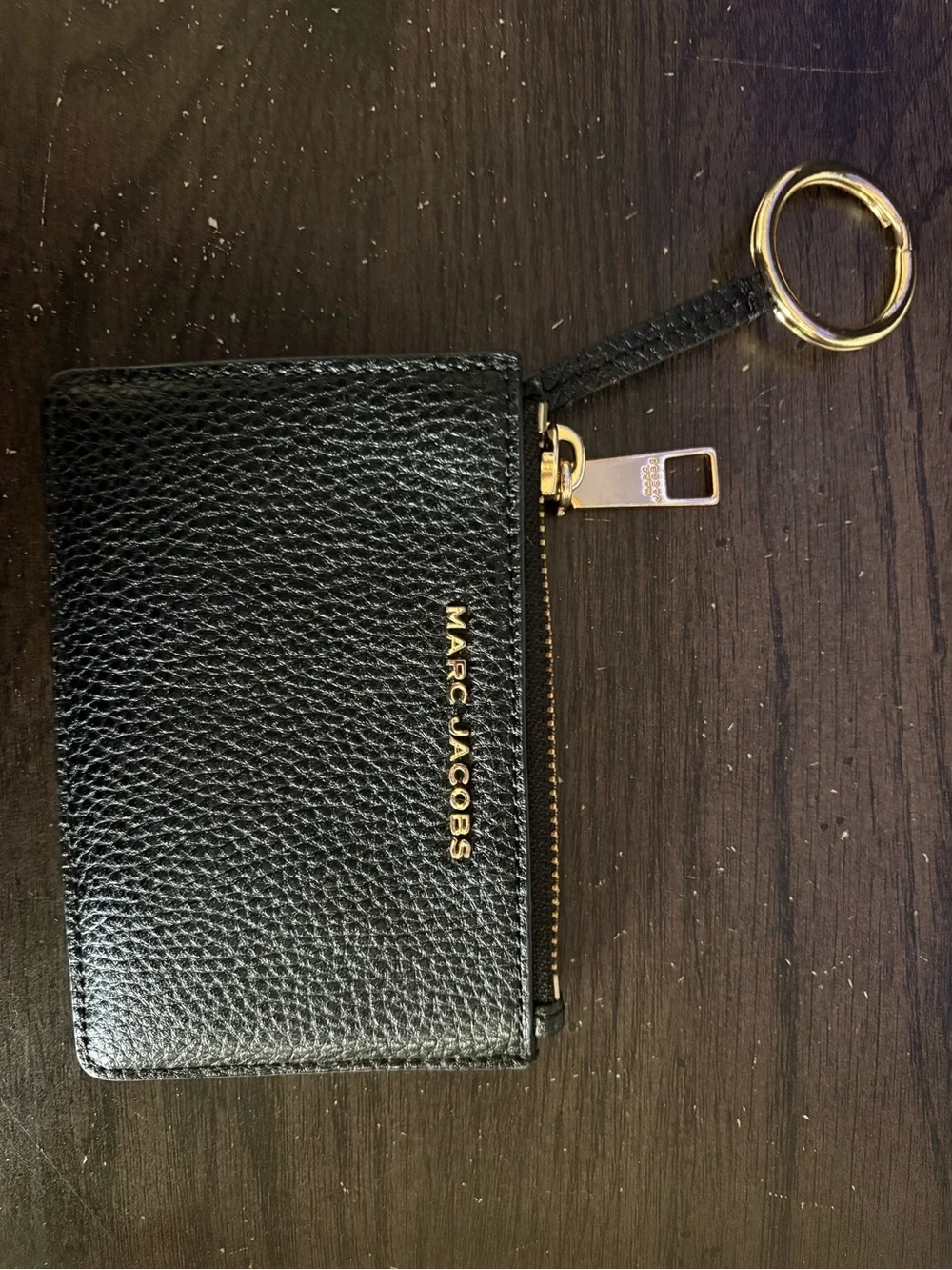 Marc Jacobs Black Pebbled Leather Zip Wallet Gold Keyring